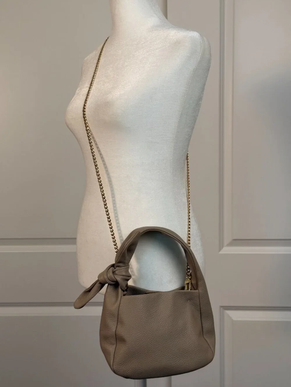 QUINCE Italian Leather Mini Bow Bag, Taupe